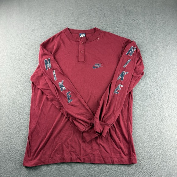 Nike Shirt Men's XL Red Henley Vintage 80s Blue Tag Made In USA Single Stitch - Picture 2 of 13